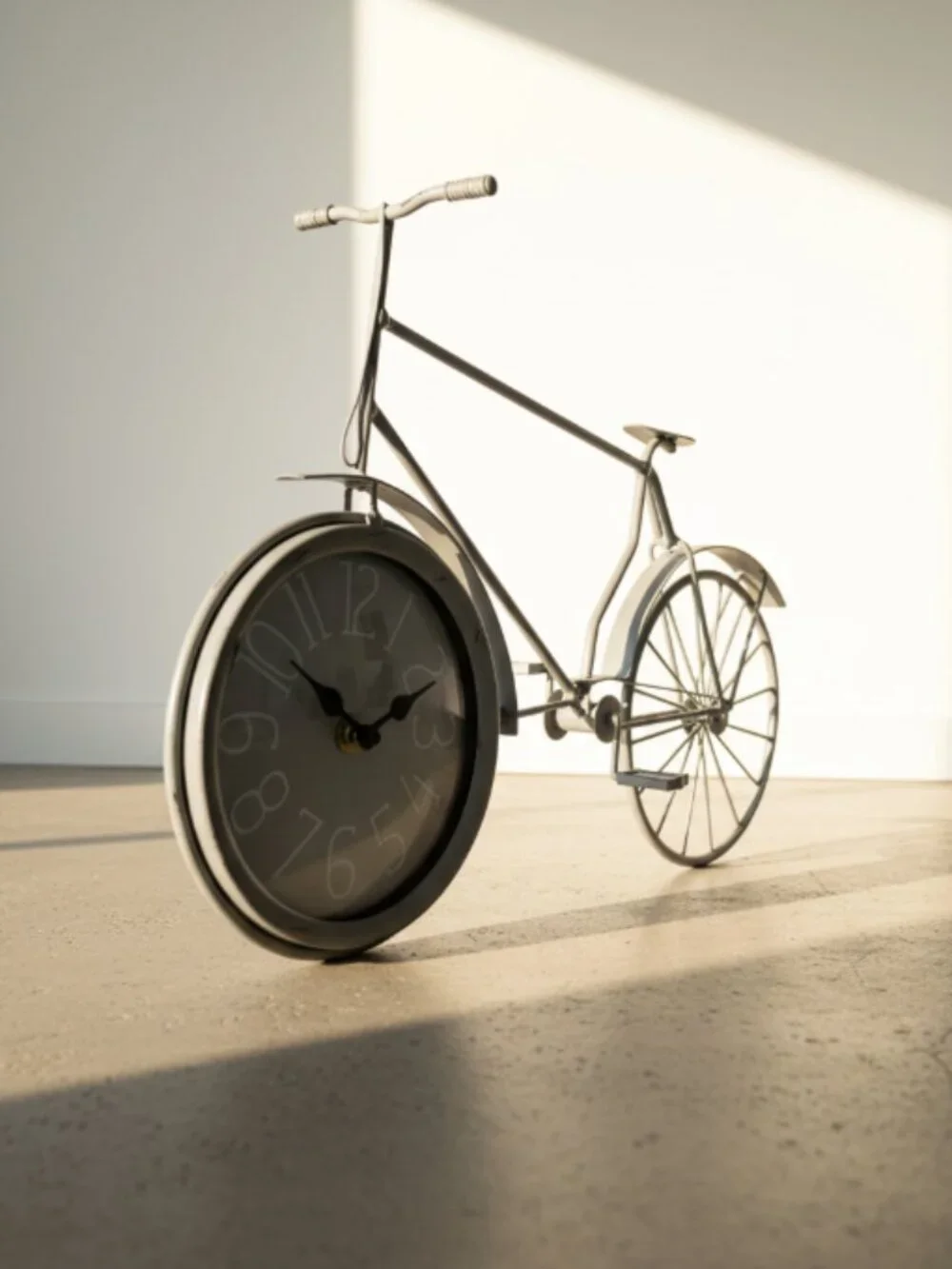 Gray Metal Bicycle Clock Vintage Style Freestanding Desk Shelf Mantel Decor